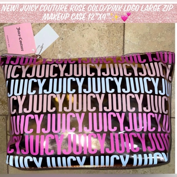 🎉HP🎉New! Juicy Couture Rose Gold/Pink Logo Large Zip Makeup Case 12”x4”✨💕 - Picture 9 of 9